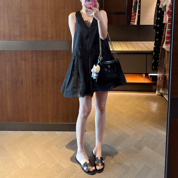 Elegant Lace Splicing V-Neck Dress