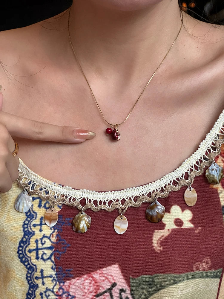 VILZSTUDIOS Luxury Vintage Pomegranate Pendant Necklace Collarbone