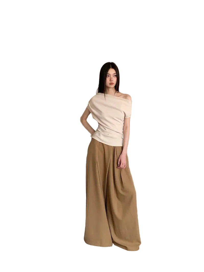 VILZSTUDIOS Stylish Off-Shoulder Solid T-Shirt with Wide Leg Pants