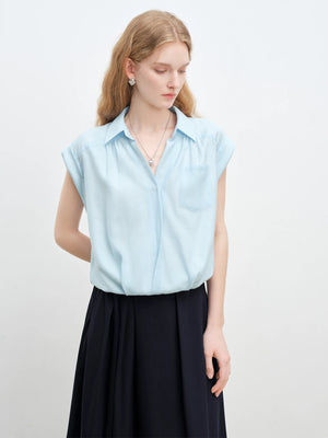 VILZSTUDIOS French Lazy Relaxed V-Neck Commuter Blouse