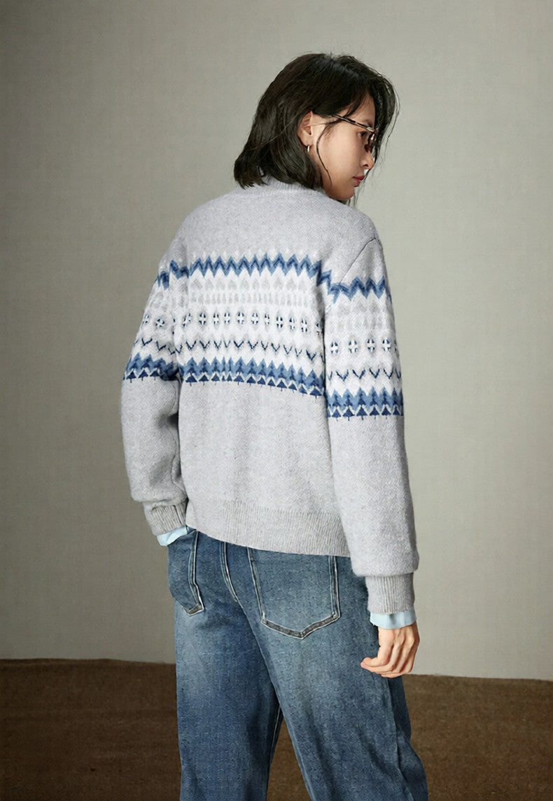VILZSTUDIOS Vintage Nordic Stand Collar Cardigan