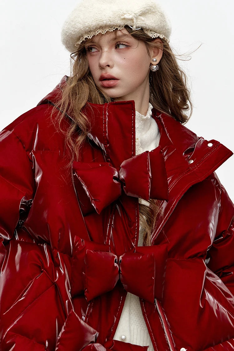VILZSTUDIOS Stylish Bow Button Hooded Jacket