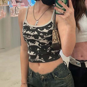 VILZSTUDIOS Eye Print Slim Crop Top
