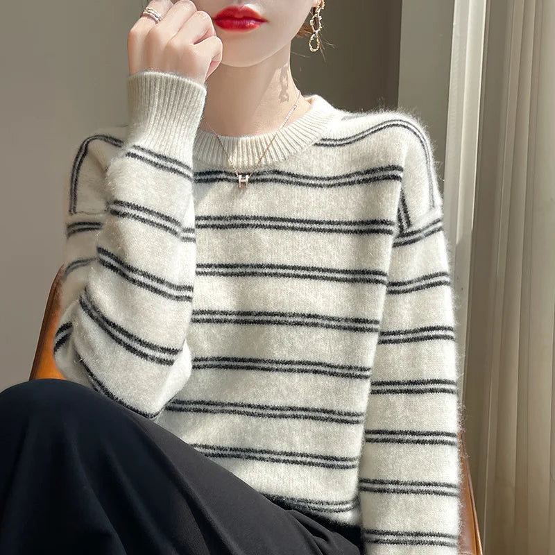 VILZSTUDIOS Cozy Striped Woolen Knit Sweater