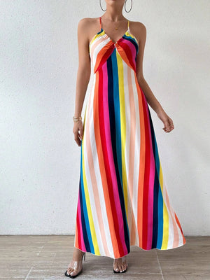 VILZSTUDIOS Boho Frill Trim Backless Split Dress