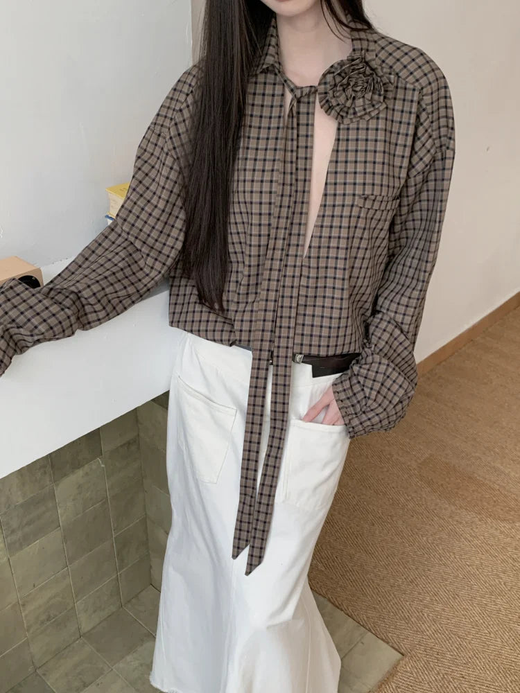 VILZSTUDIOS Brown Plaid Oversized Shirt