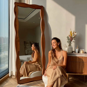 VILZSTUDIOS Vintage Style Solid Wood Tempered Mirror Full Length Floor Mirror for Home Living Room Bedroom Women's Dressing