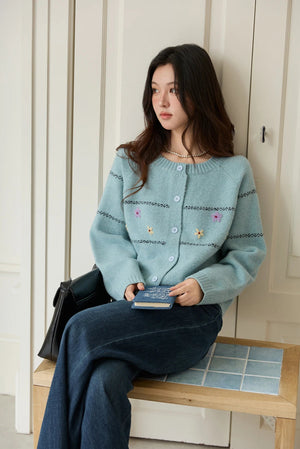 VILZSTUDIOS Blue Knit Floral Cardigan