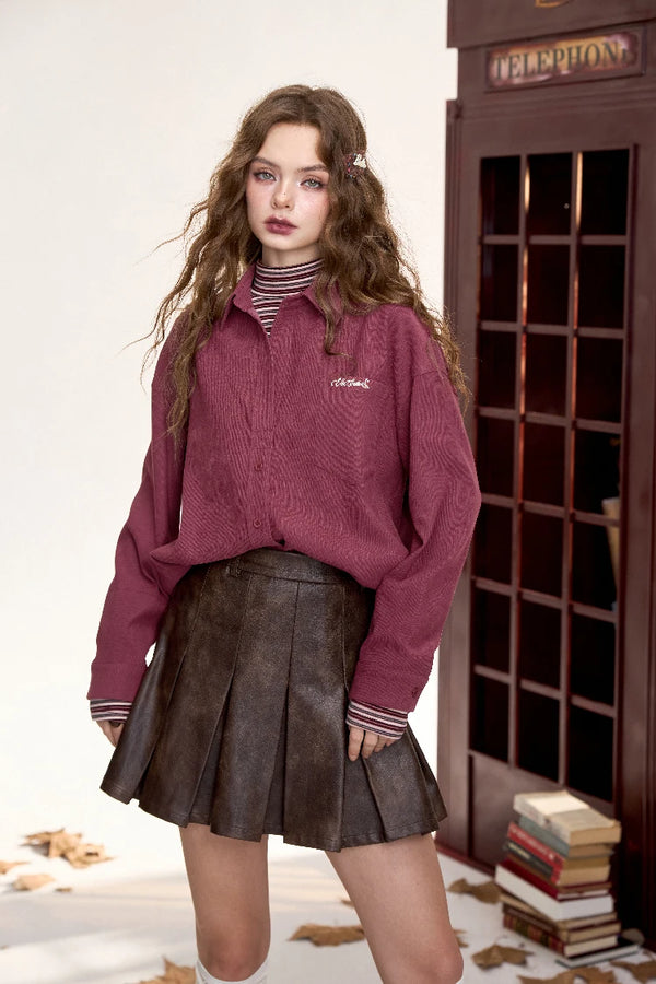 Velvet Red Embroidery Shirt