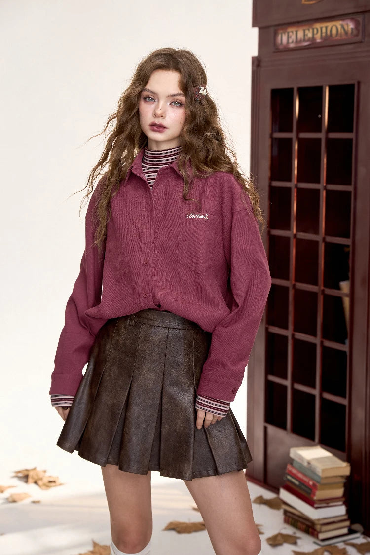 VILZSTUDIOS Velvet Red Embroidery Shirt