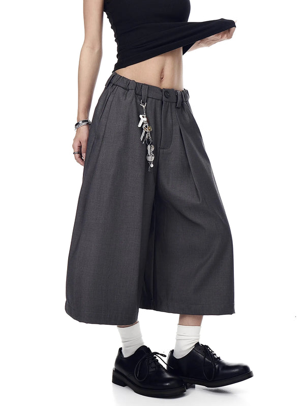Black Grey Casual Wide Leg Pants