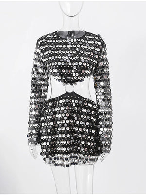 VILZSTUDIOS Sequin Glitter Sparkling Hollow Out Dress