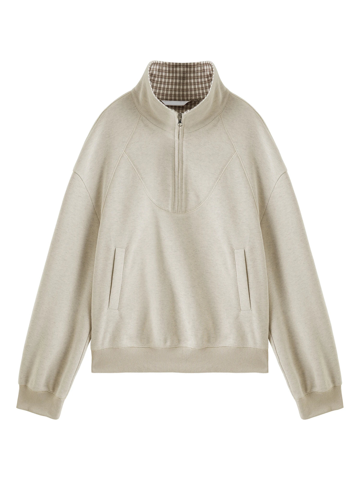 VILZSTUDIOS Cozy Plaid Stand Collar Sweatshirt