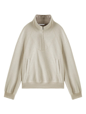 VILZSTUDIOS Cozy Plaid Stand Collar Sweatshirt