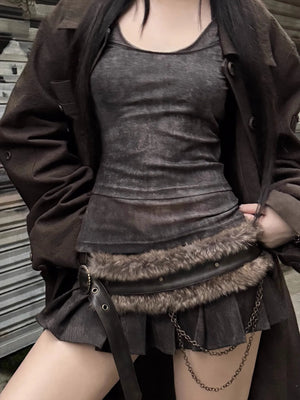 VILZSTUDIOS Luxury Distressed Soft PU Leather Skirt