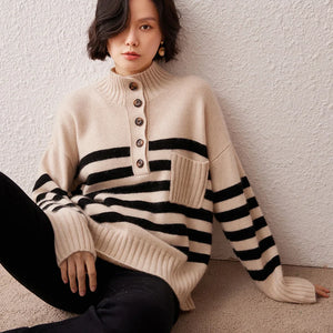 VILZSTUDIOS Cozy Striped High Neck Cashmere Sweater