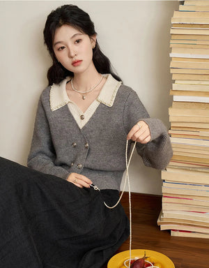 VILZSTUDIOS Gray Beaded Knitted Cardigan