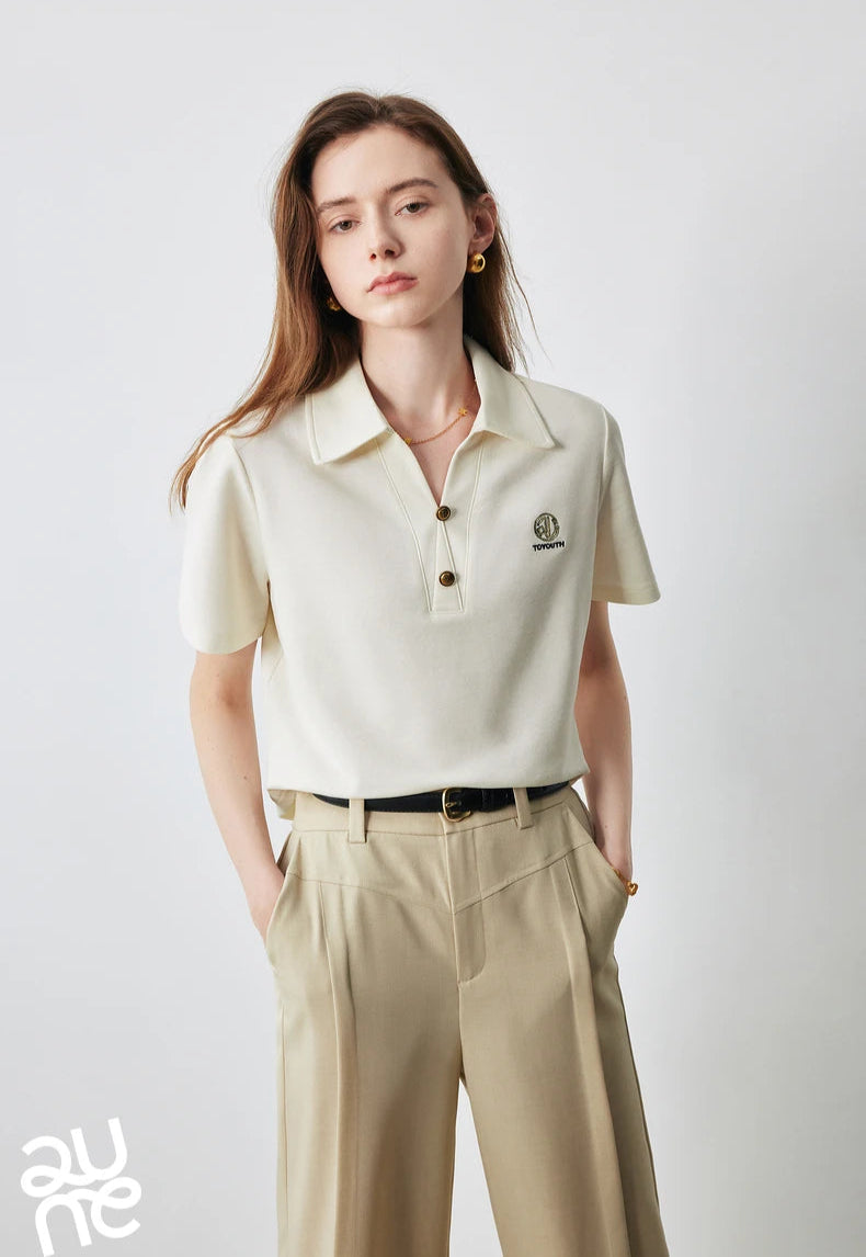 VILZSTUDIOS Stylish Women Polo Collar Letter T-Shirt