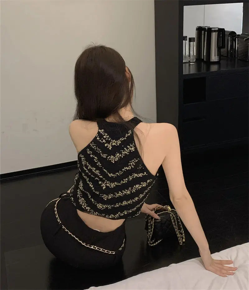 VILZSTUDIOS French Style Cropped Diamonds Tank Top