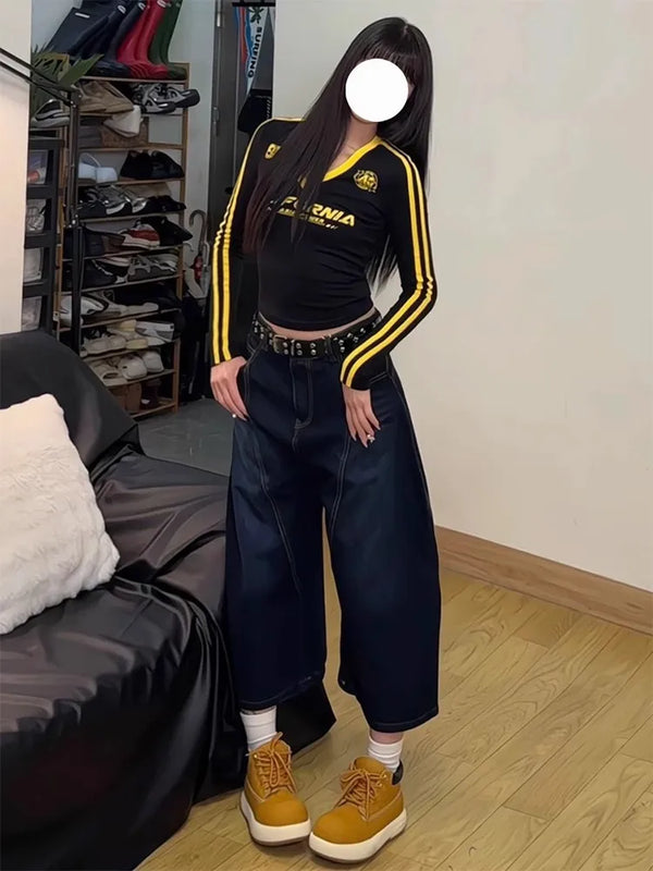 Vintage Washed Wide Leg Denim Jeans