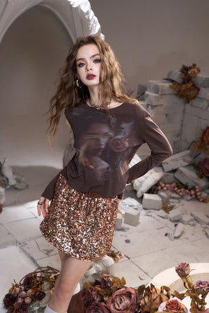 VILZSTUDIOS Y2K Streetwear Sequined Mini Skirt