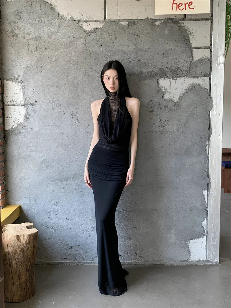 VILZSTUDIOS Elegant Black Lace Evening Mermaid Dress