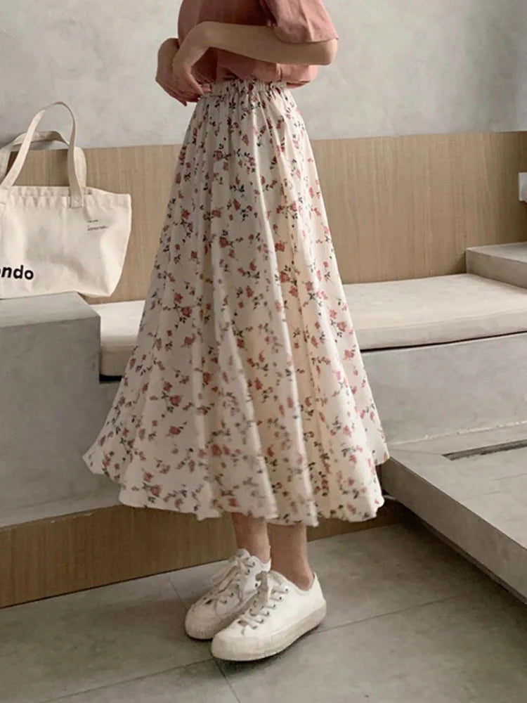 VILZSTUDIOS Floral Print Pleated Midi Skirt