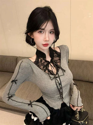 VILZSTUDIOS Bow Decoration Lace Top