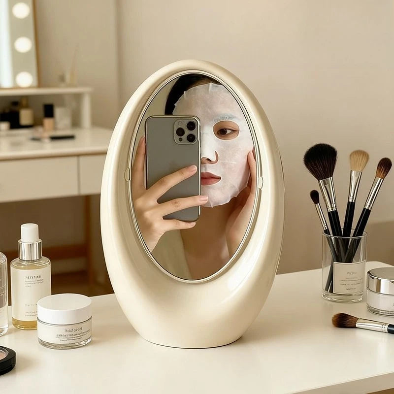 VILZSTUDIOS Korean Creative Oval Makeup Mirror Laser Double-sided Cosmetic Mirror Living Room Dressing Table Rotatable Mirror Home Decor