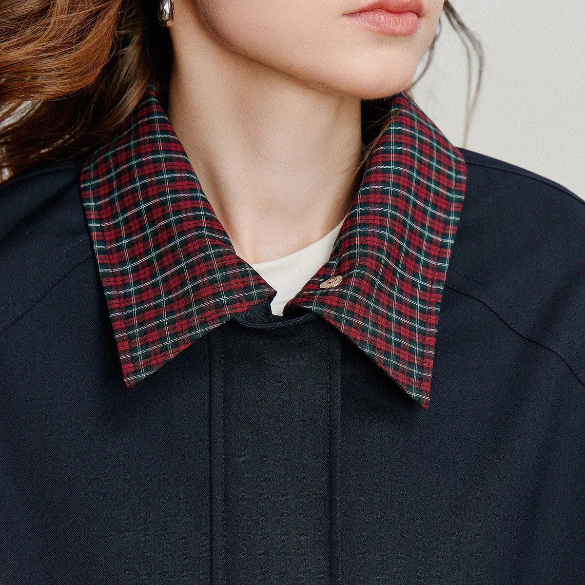 VILZSTUDIOS Patchwork Plaid Retro Navy Jacket