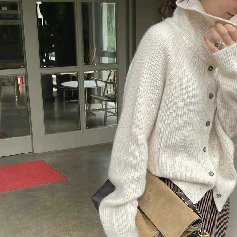 VILZSTUDIOS Chunky Knit Wool Turtleneck Cardigan