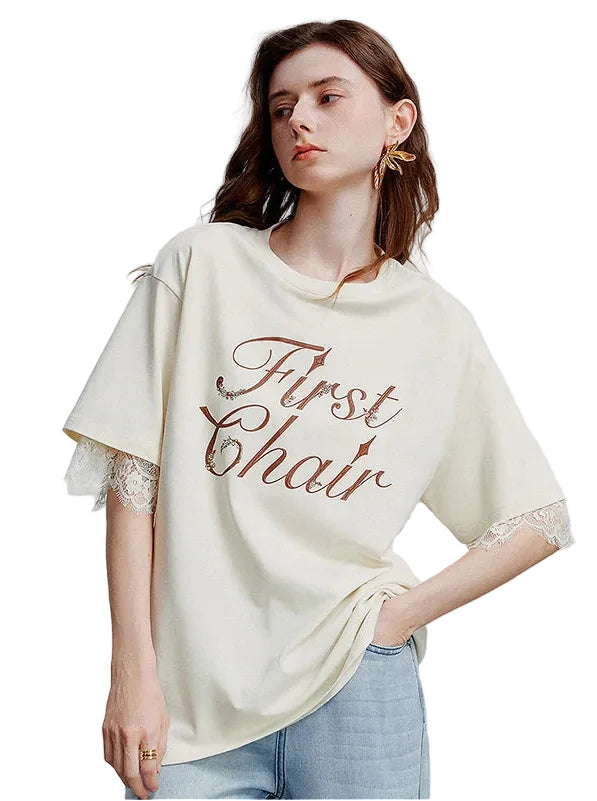 VILZSTUDIOS Stylish Short Lace Sleeve T-Shirt