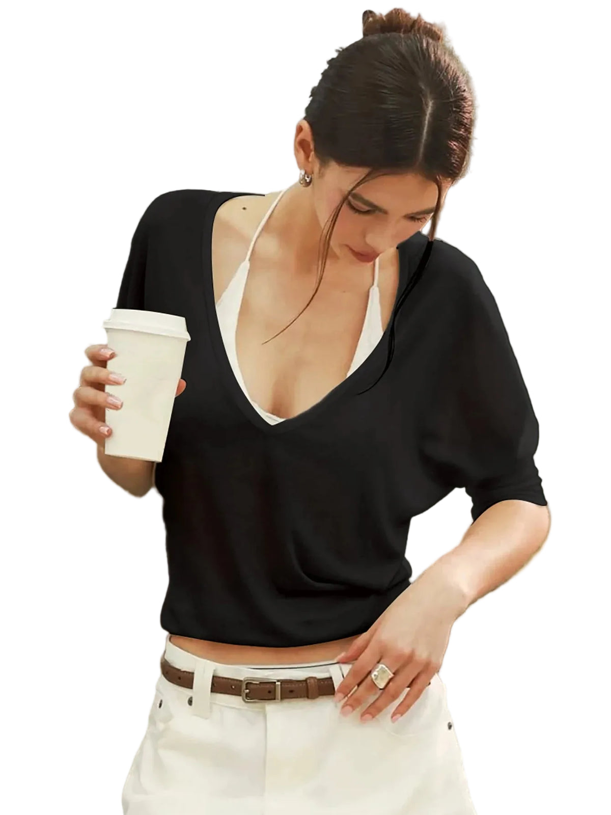 VILZSTUDIOS Sexy V-Neck Slim-Fit Long Sleeve Top