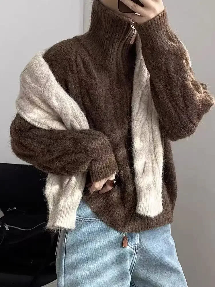 VILZSTUDIOS Stylish Zipper Turtleneck Cardigan