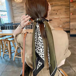 VILZSTUDIOS 70*70cm Leopard Green Brown Silk Scarf Women Simulated Silk Fresh and Elegant Versatile Headwear Clothing Bags and Square Scarf