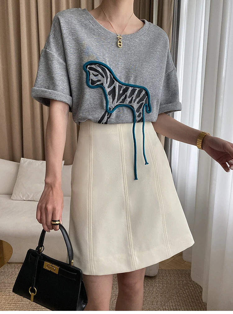 VILZSTUDIOS Zebra Print Oversized Casual T-Shirt