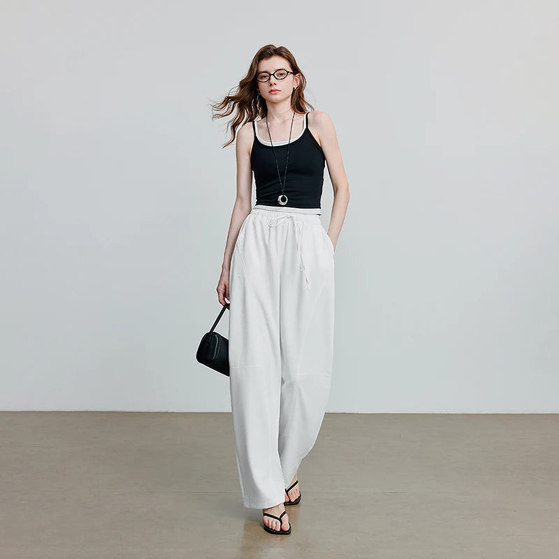 VILZSTUDIOS Elastic Waist Curved Split Casual Pants