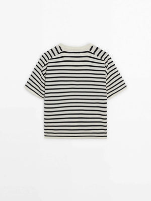 VILZSTUDIOS Casual Striped V-Neck Knit T-Shirt