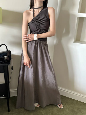 VILZSTUDIOS Brown Patchwork A-Line Maxi Skirts