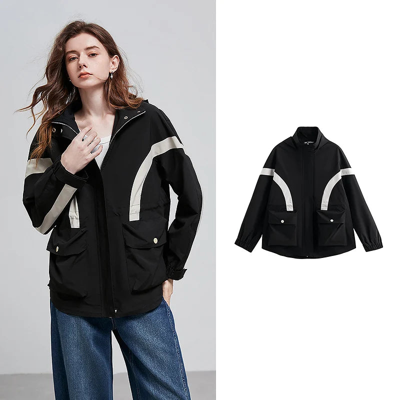 VILZSTUDIOS Contrasting Splicing Zipper Khaki Windbreaker Jacket