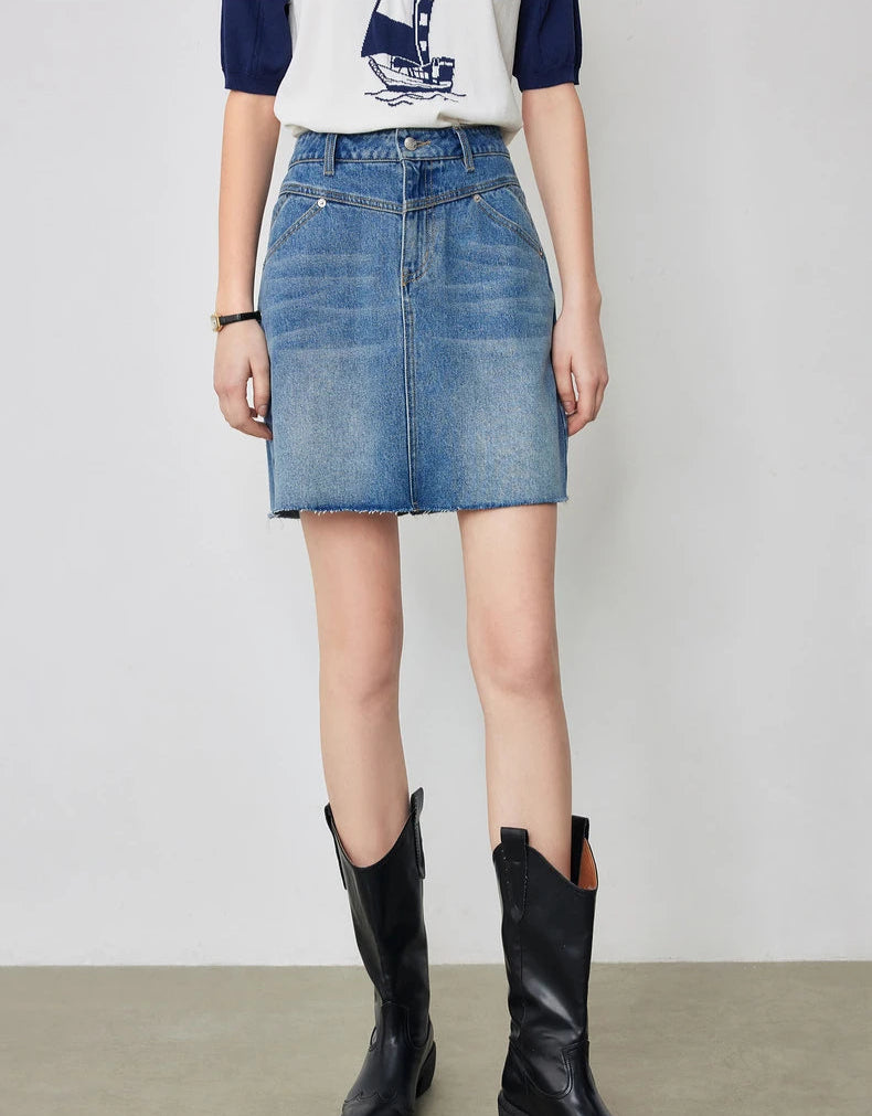 VILZSTUDIOS High Waist A-Line Denim Skirt