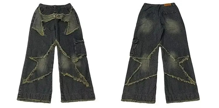 VILZSTUDIOS Retro Design Five Cornered Star Cargo Jeans