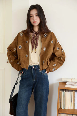 VILZSTUDIOS Brown Embroidered Retro Jacket
