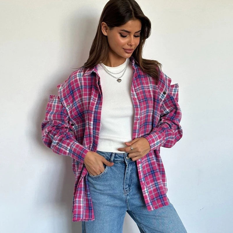 VILZSTUDIOS Plaid Casual Loose Shirt