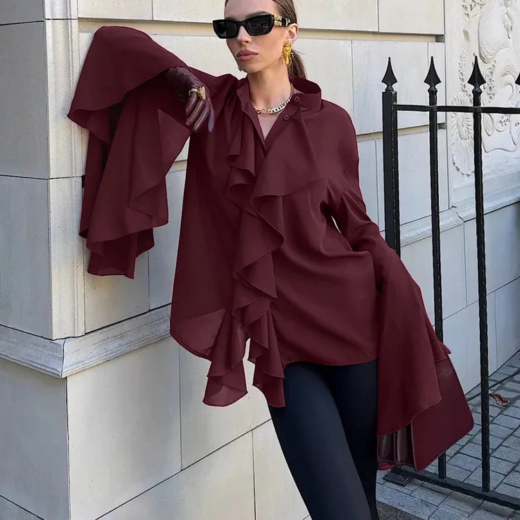 VILZSTUDIOS Elegant Ruffled Chiffon Blouse
