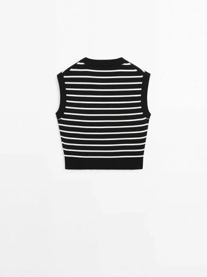 VILZSTUDIOS Classic Striped Round Neck Knit Vest