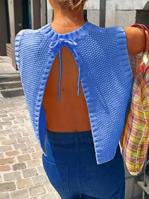VILZSTUDIOS Cozy Sleeveless Sweater with Back Slit