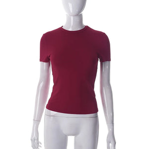 VILZSTUDIOS Solid Casual Cropped Short Sleeve T-Shirt