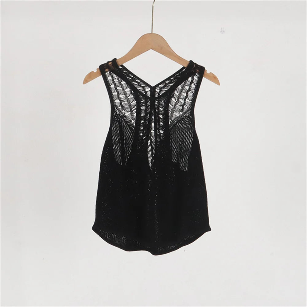 VILZSTUDIOS Sleek Slim Fit Hollow Knit Tank Top