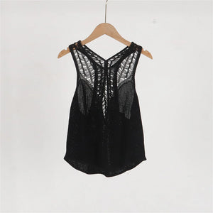 VILZSTUDIOS Sleek Slim Fit Hollow Knit Tank Top